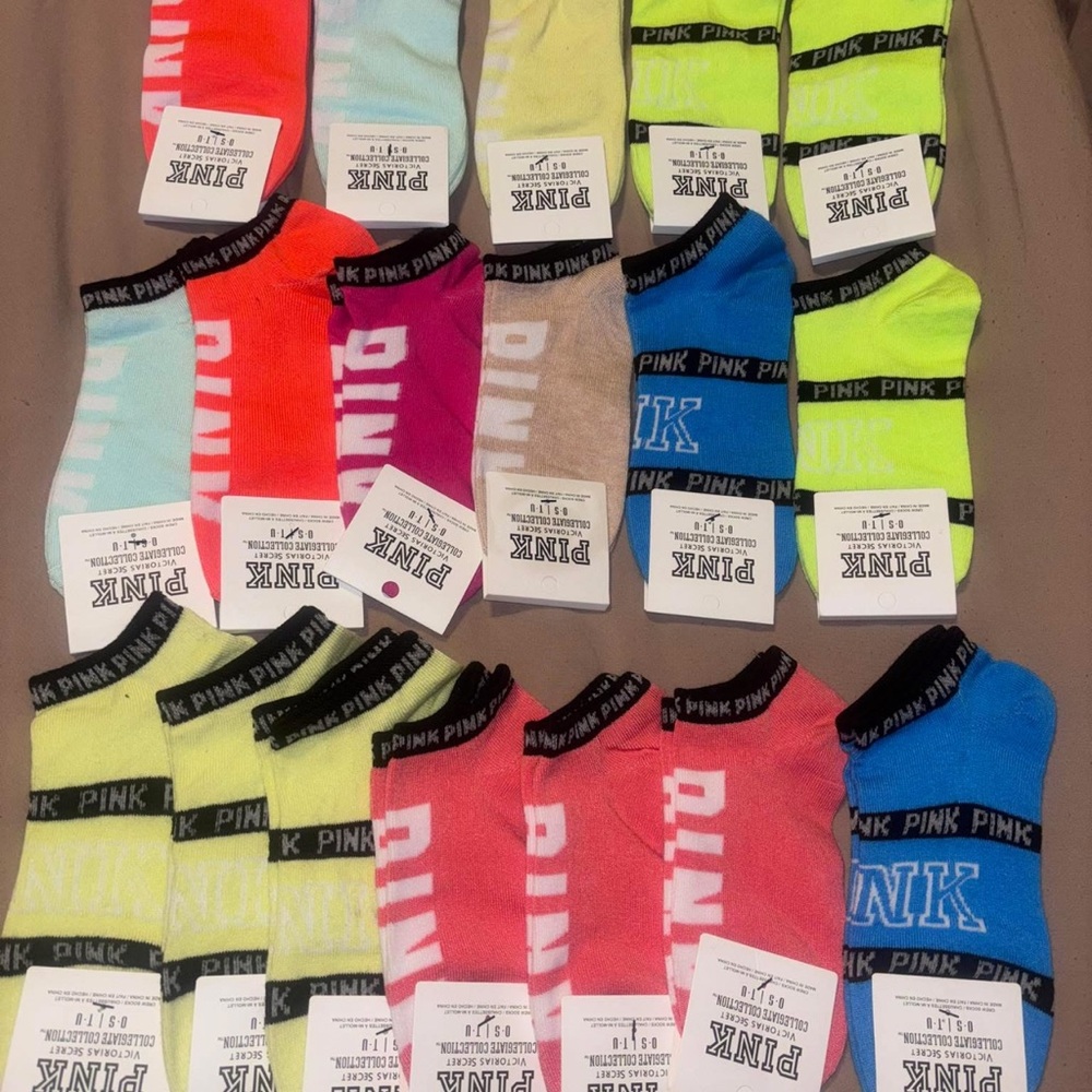 18 pair PINK Victoria's Secret Colorful Socks Collection